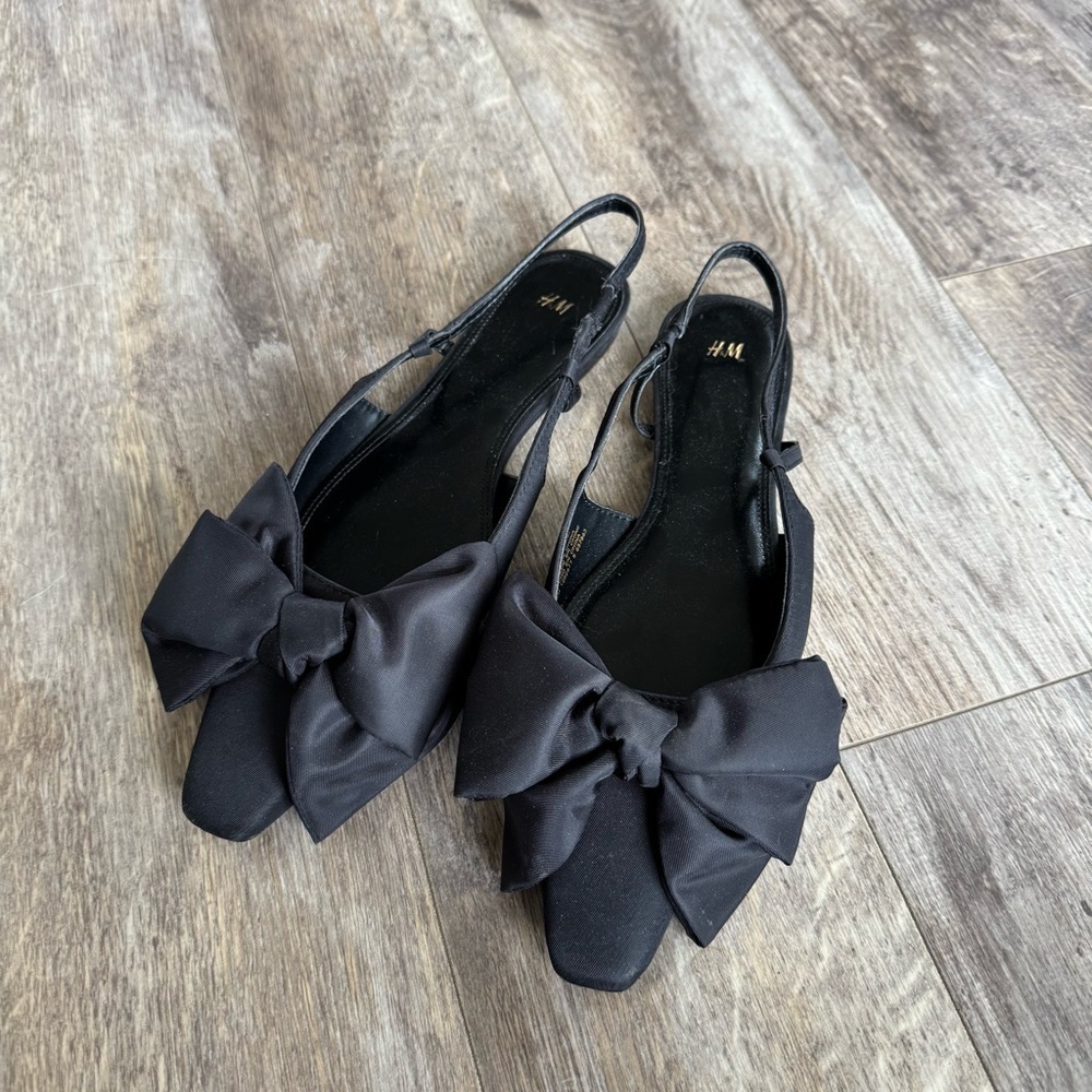 H&M Elegant Nylon Black Bow Slingback Flats